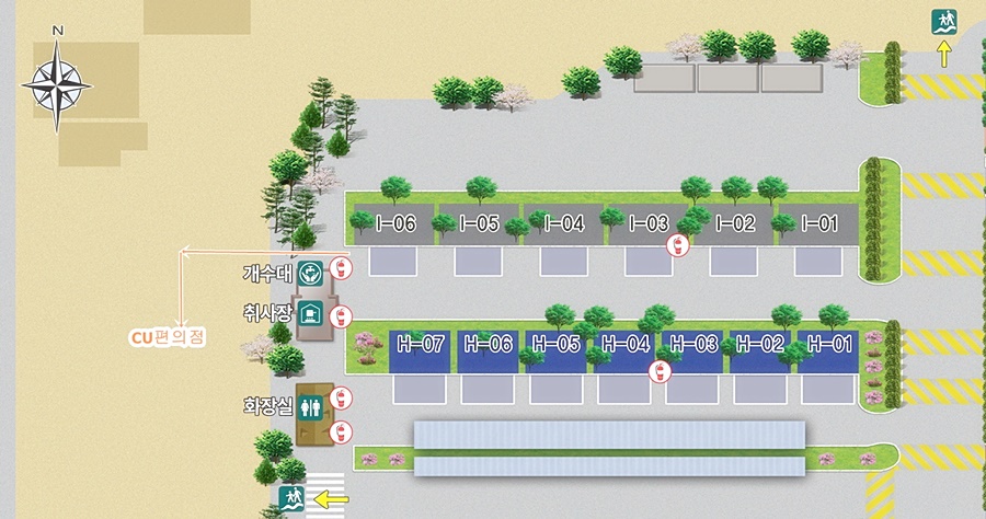 배치도에 CU편의점 위치를 화살표로 그려놓음