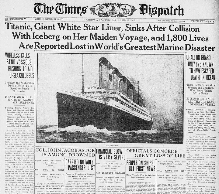 타이타닉호 침몰 기사