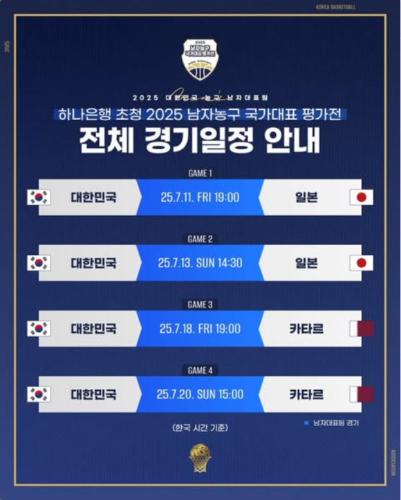 남자농구 국가대표 평가전 중계 