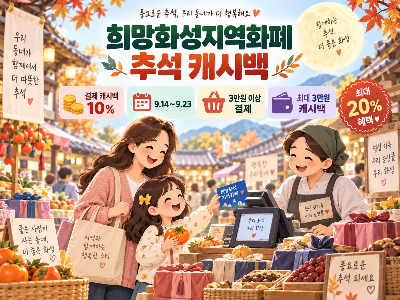 희망화성지역화폐 추석 캐시백 10% 이벤트, 최대 20% 혜택 받는 방법