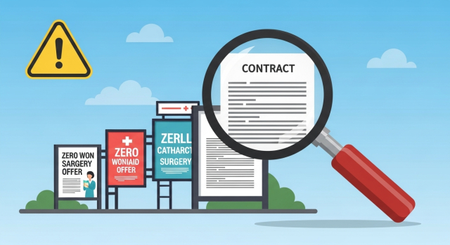 0원 백내장 수술 광고를 주의하라는 경고 콘셉트 이미지