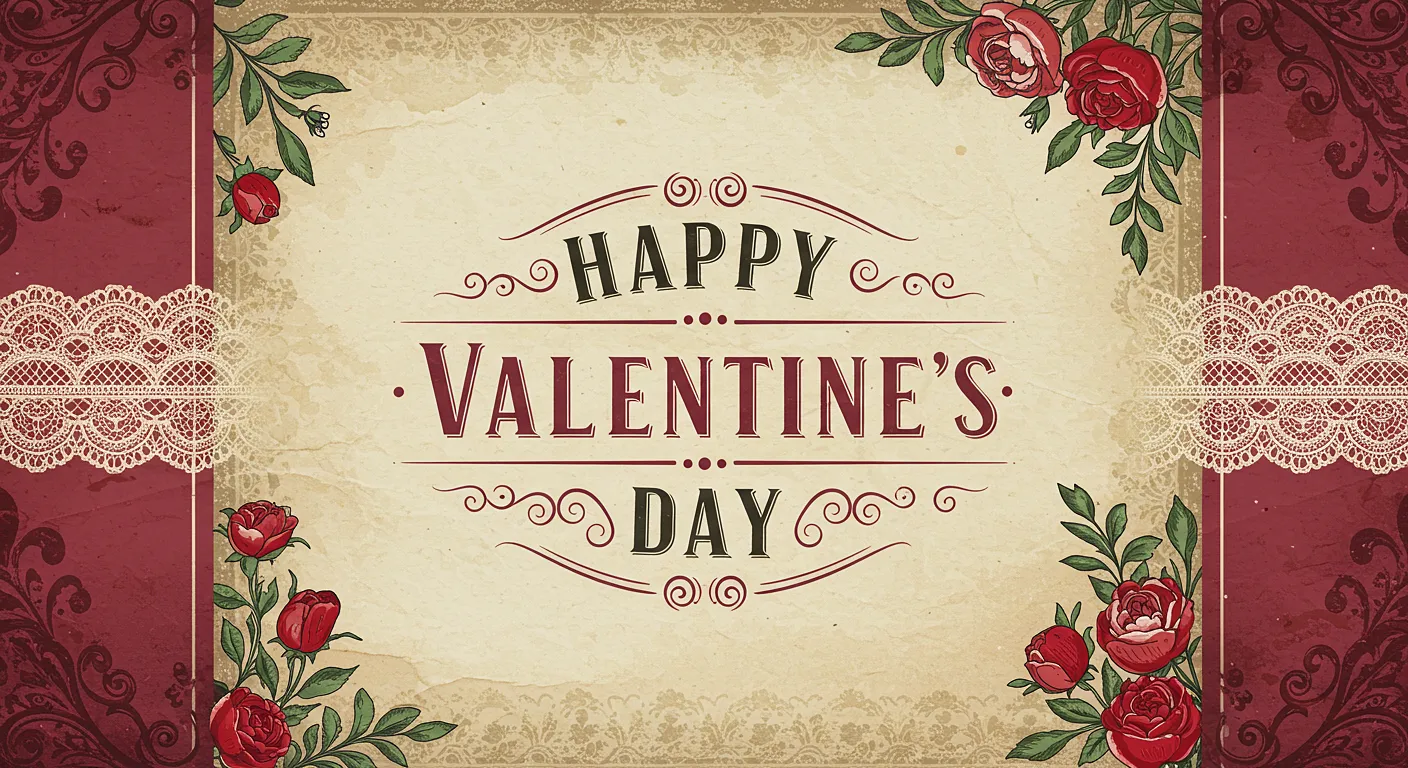 빈티지 스타일의 Happy Valentine’s Day 문구