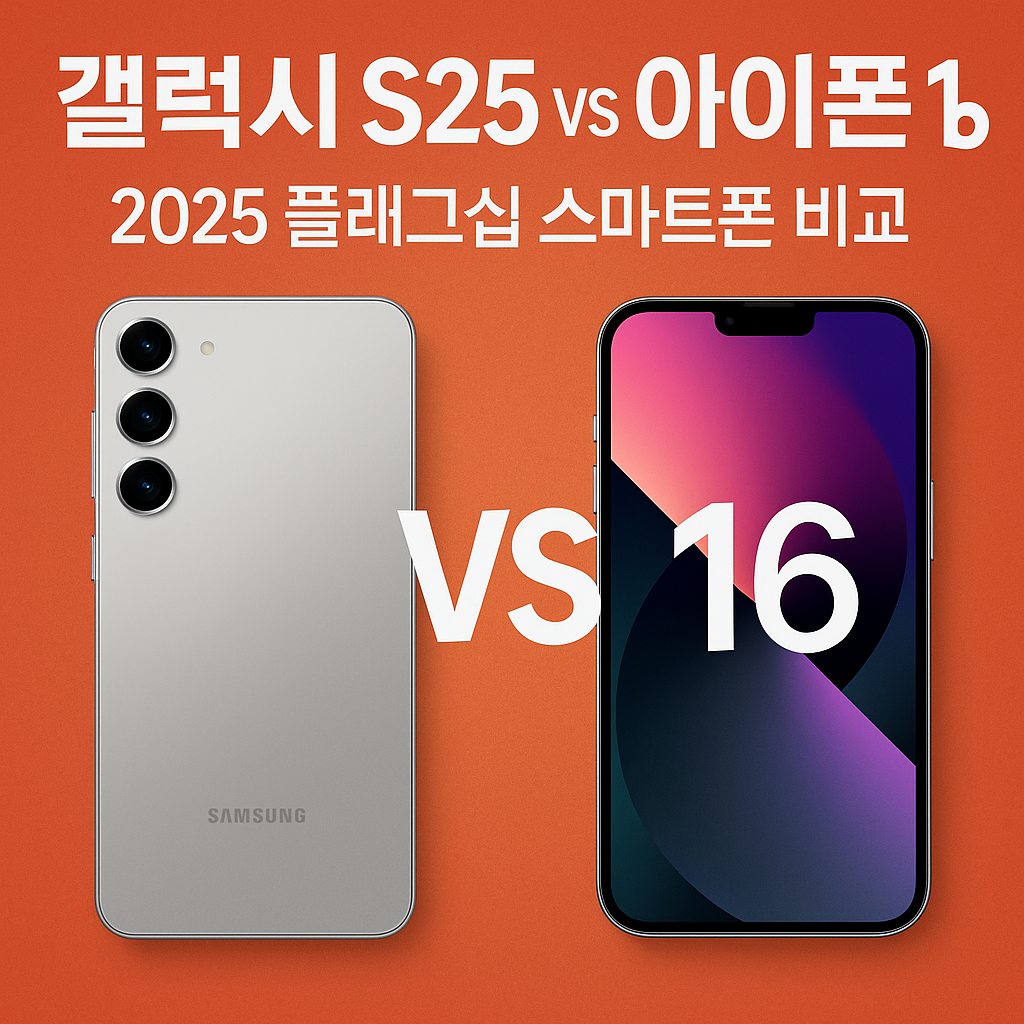 갤럭시 S25와 아이폰 16을 성능·디자인·가격 측면에서 비교한 2025년 플래그십 스마트폰 대표 이미지