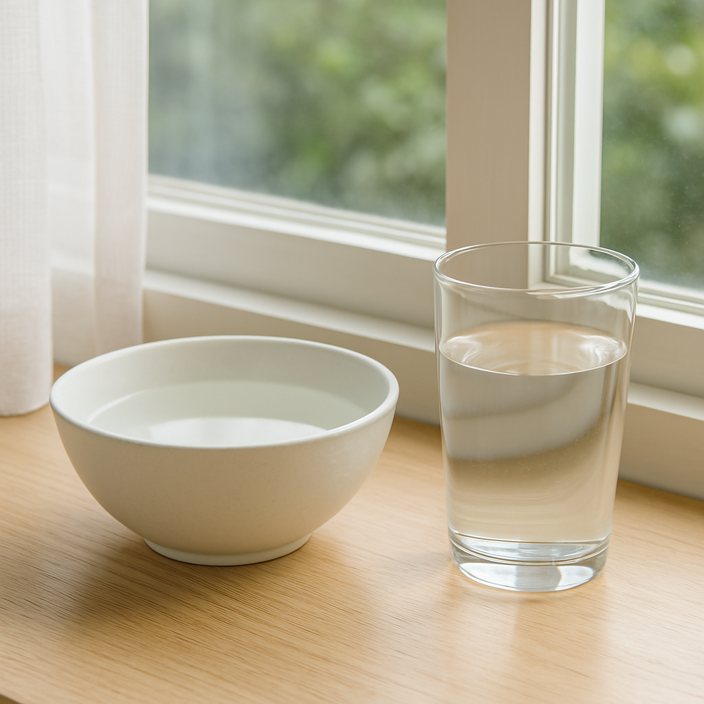 습도 조절을 위한 자연 가습법, 창가에 놓인 물그릇과 유리컵으로 실내 습도 높이기