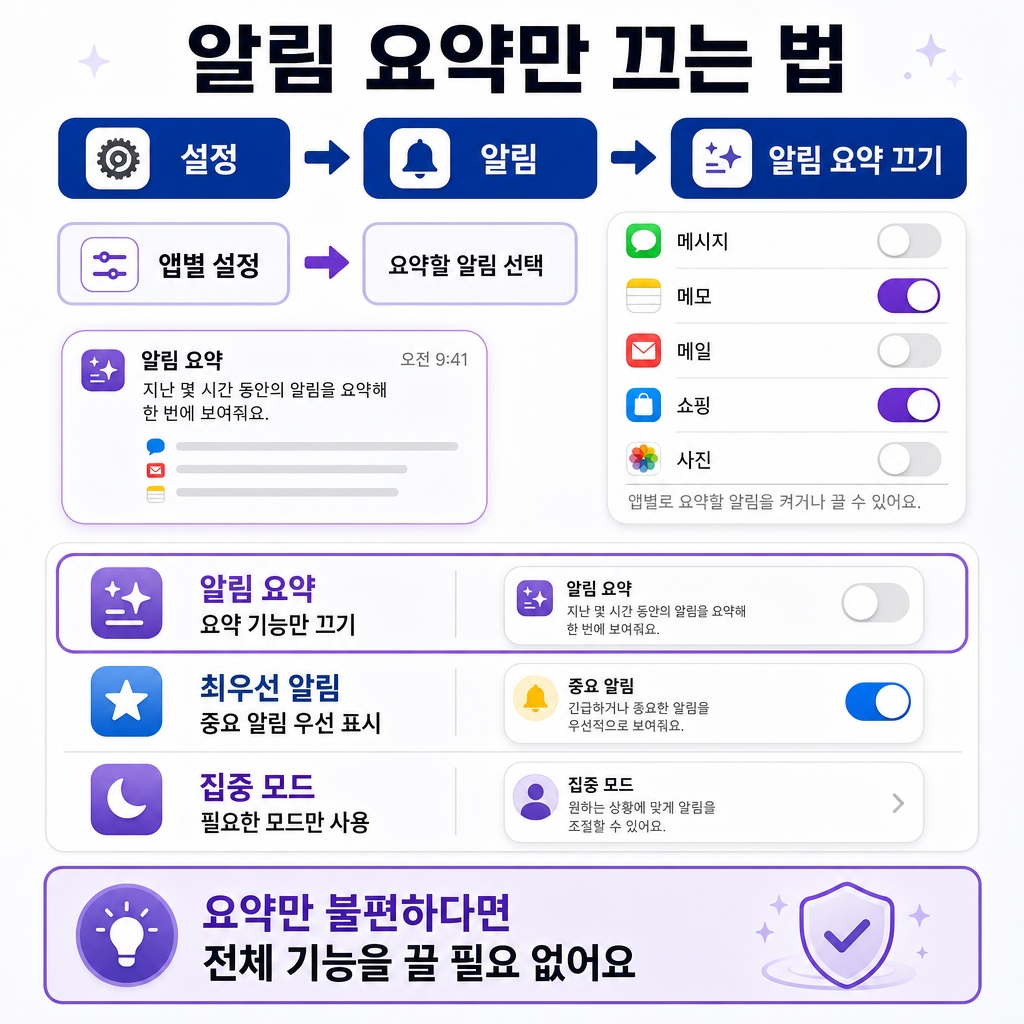알림 요약만 끄고 나머지는 남기기