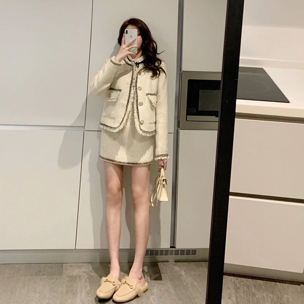 TS 여성 겨울 투피스 트위드 셋업 세트 페미닌 하객룩