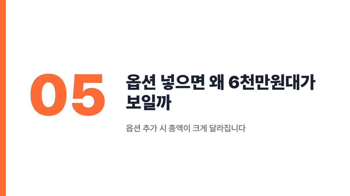 옵션 넣으면 왜 6천만원대가 보일까 — 옵션 추가 시 총액이 크게 달라집니다