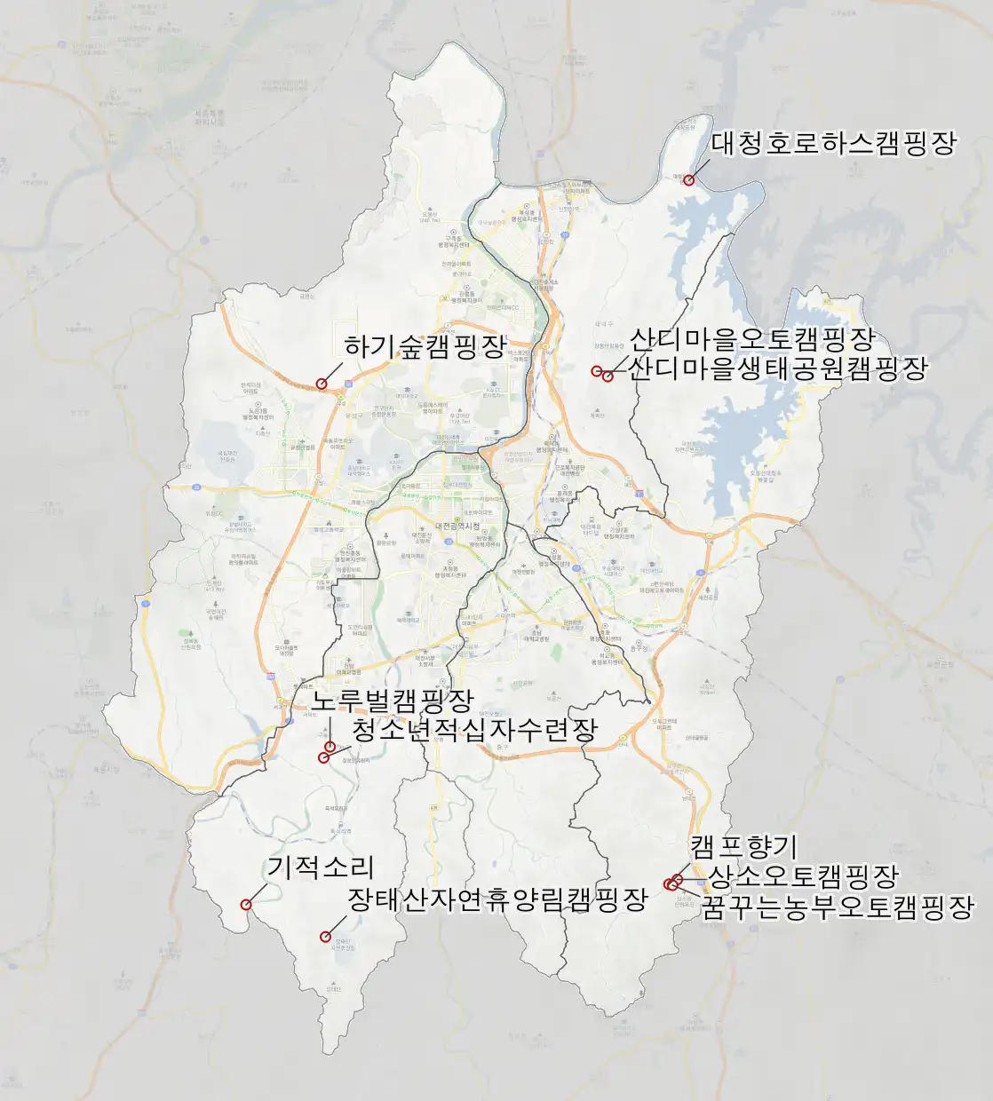 대전 캠핑장 위치도