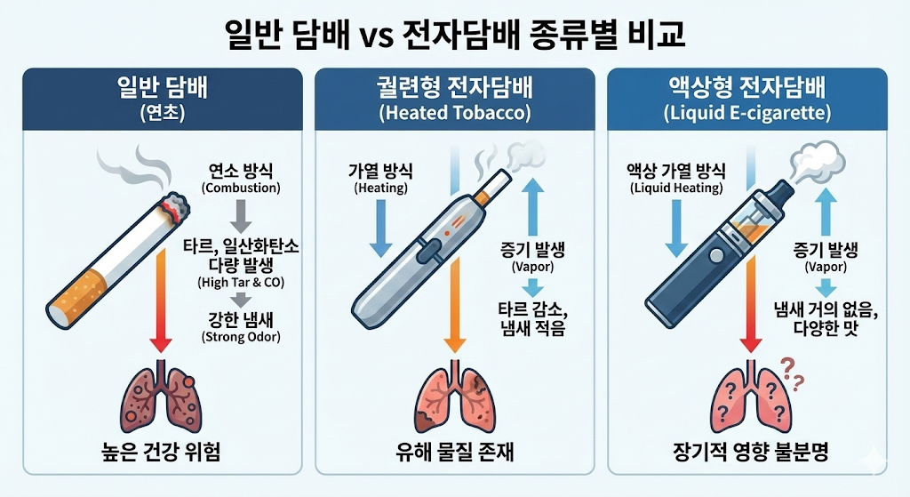 일반 담배와 전자담배 종류별 비교 이미지