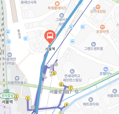 서울역에서 인천공항 리무진 공항버스(6001번) 지도 위치