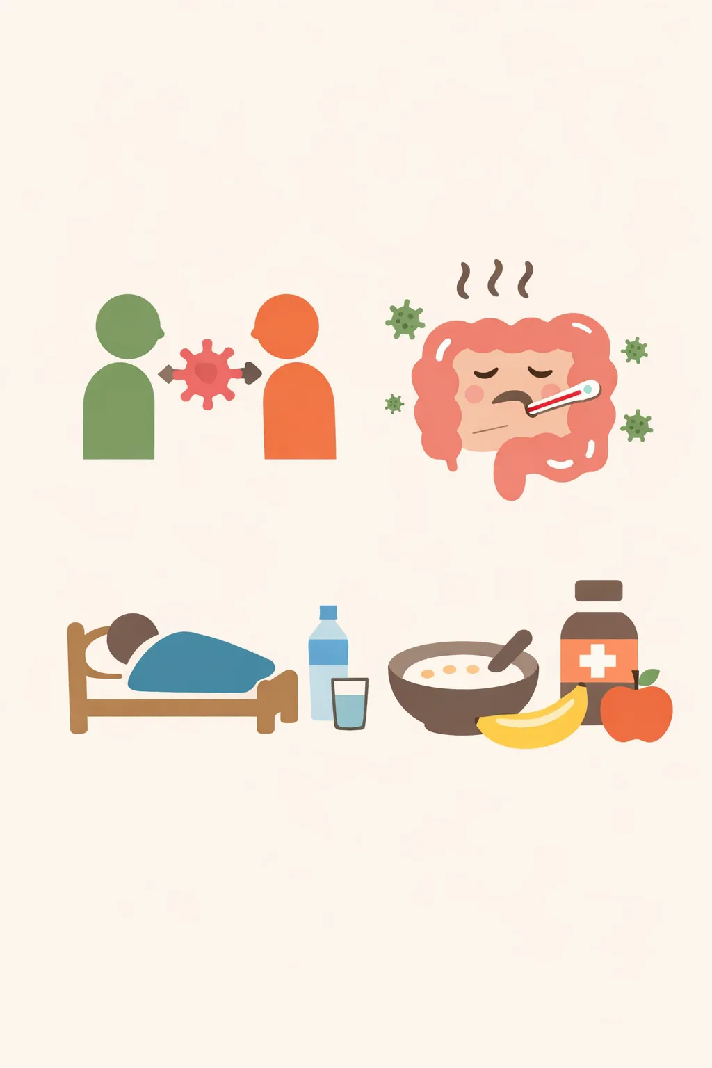 바이러스성 장염 전염 경로와 회복 관리 기준을 시각적으로 정리한 이미지13