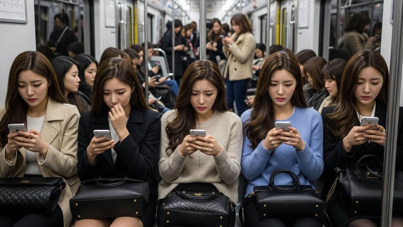 전철 안에서 불안해하는 여성들