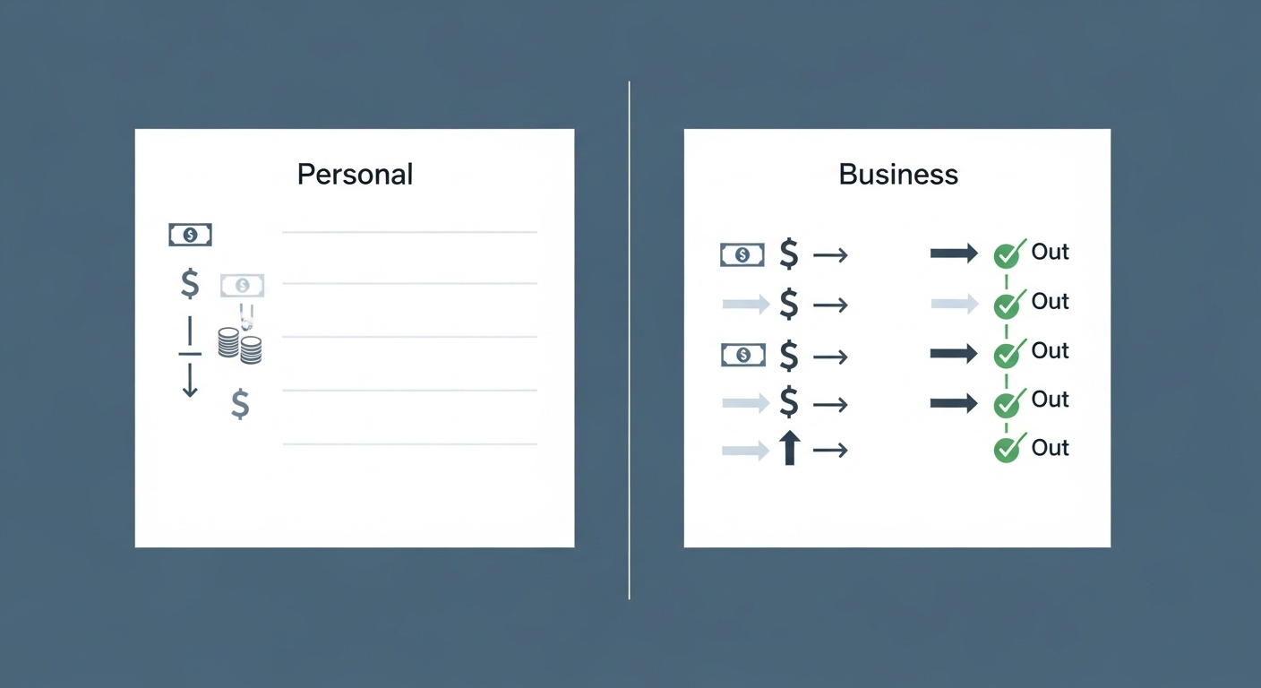 개인 계좌와 사업용 계좌가 명확히 분리되어 있어 재정 관리가 투명함을 보여주는 이미지.