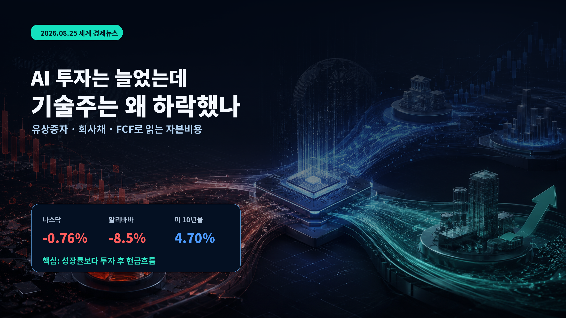AI 투자 확대와 기술주 하락을 유상증자 회사채 FCF로 분석한 2026년 8월 25일 썸네일