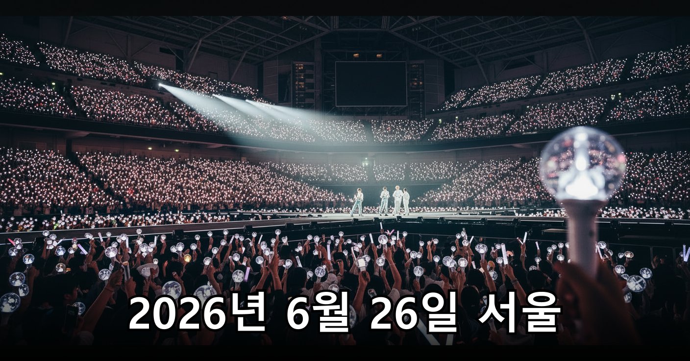 팬들의 환호성으로 가득 찬 콘서트장의 베이비몬스터 응원봉 물결