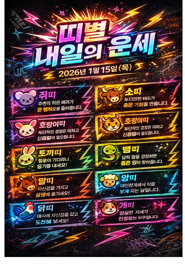 1.띠별 내일의 운세 2026년1월15일