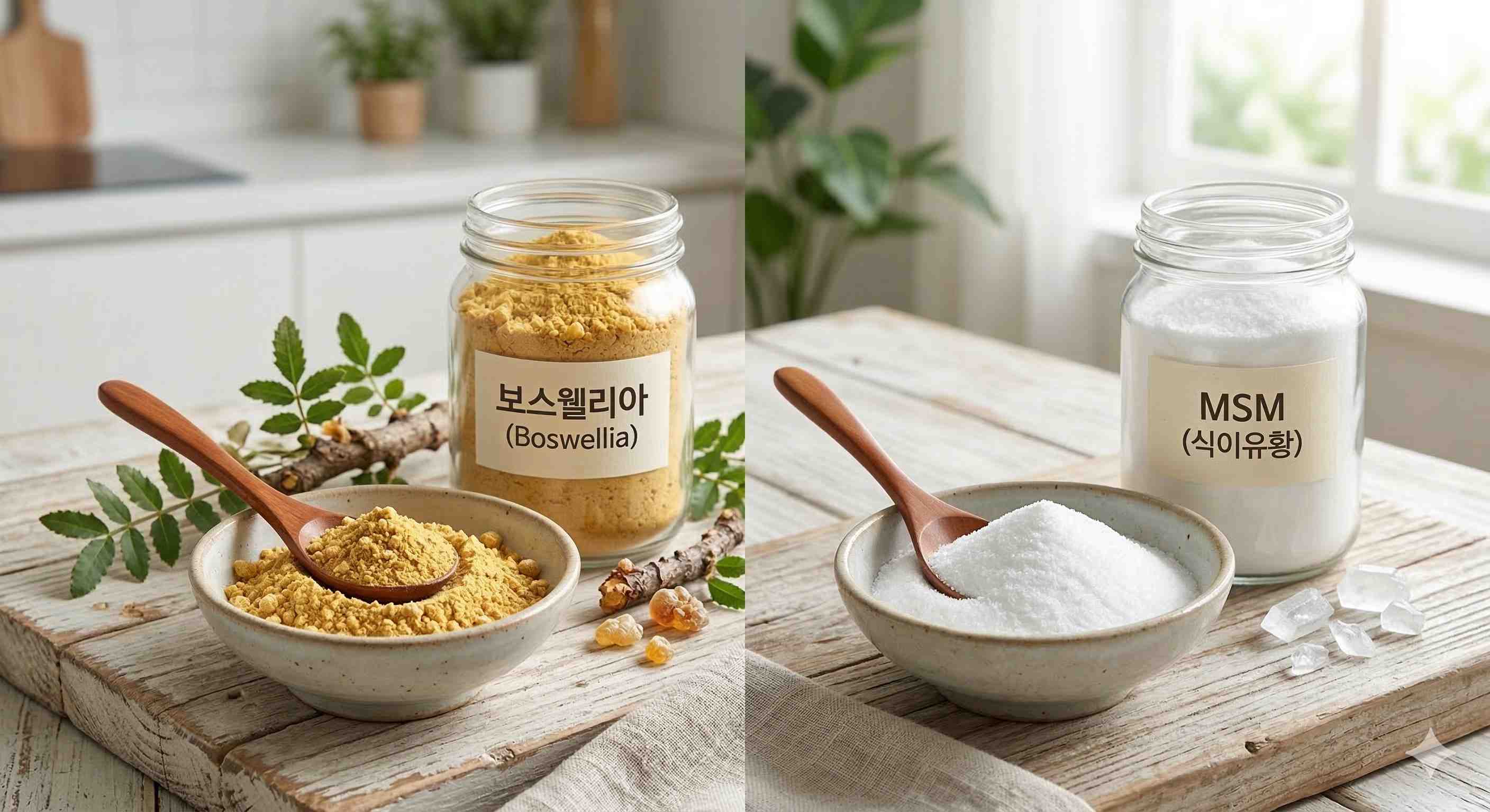 관절 건강에 도움을 주는 대표적인 원료인 보스웰리아와 MSM 파우더