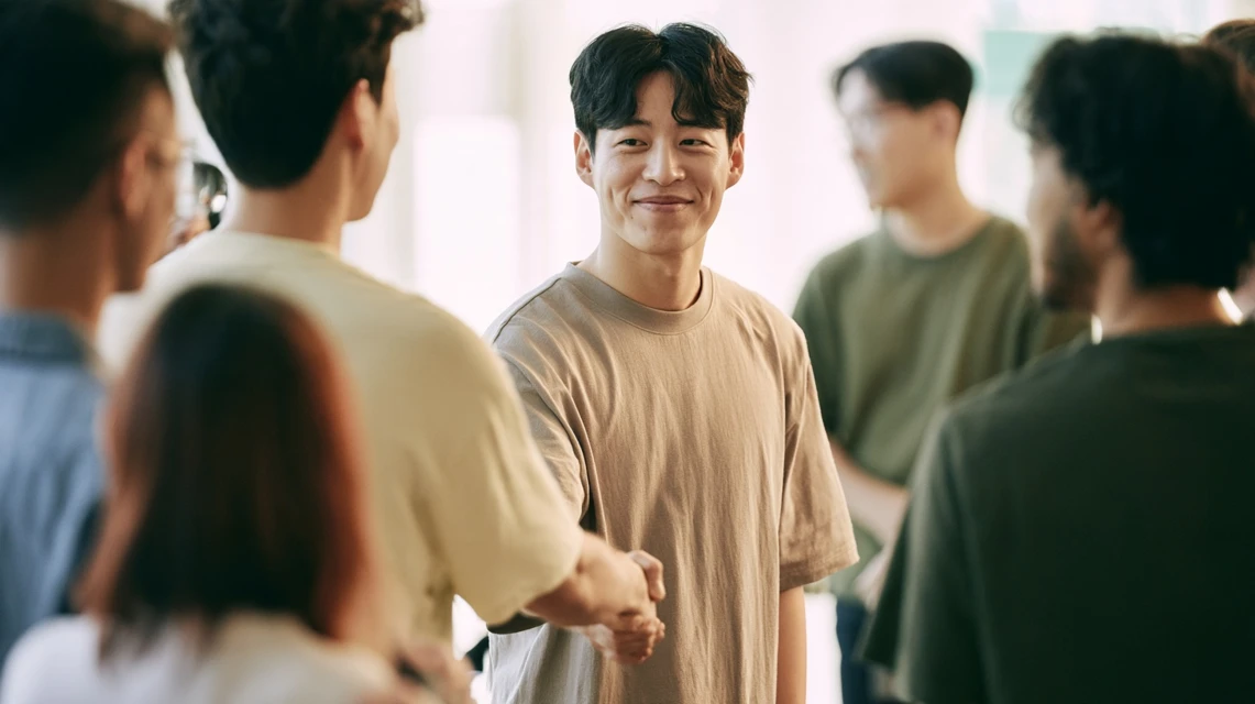 동호회 단체 채팅방에 처음 들어가 인사말을 고민하는 모습