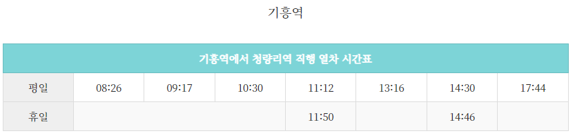 기흥역에서 청량리역 직행 시간표