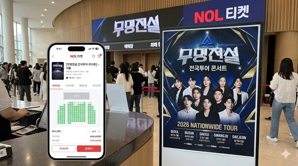 무명전설 전국투어 콘서트 공식 포스터나 NOL 티켓 예매 창 캡처 화면