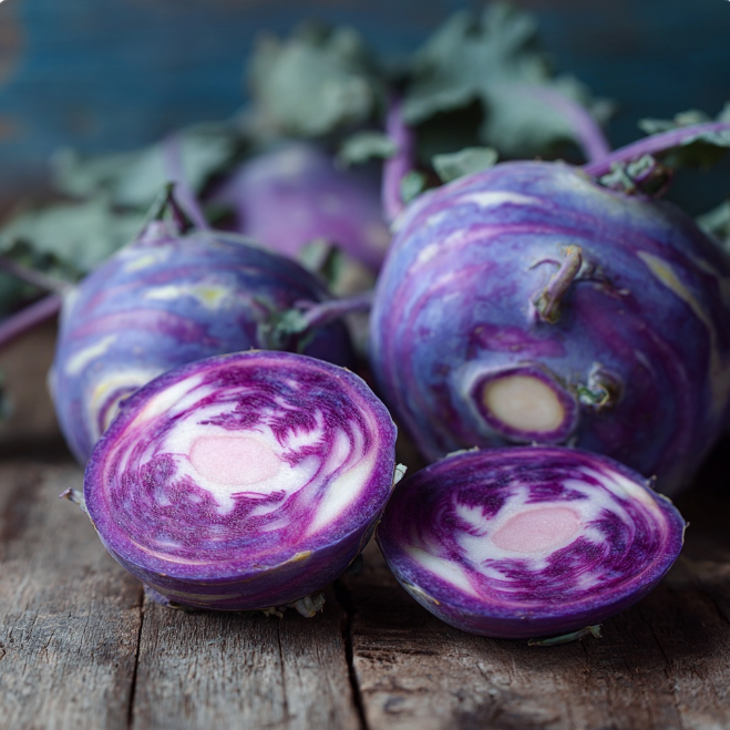 콜라비 도마위 잘라놓은 단면