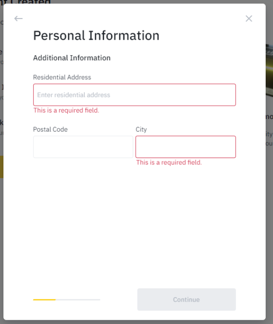 바이낸스 가입 방법 - Personal infomation 입력