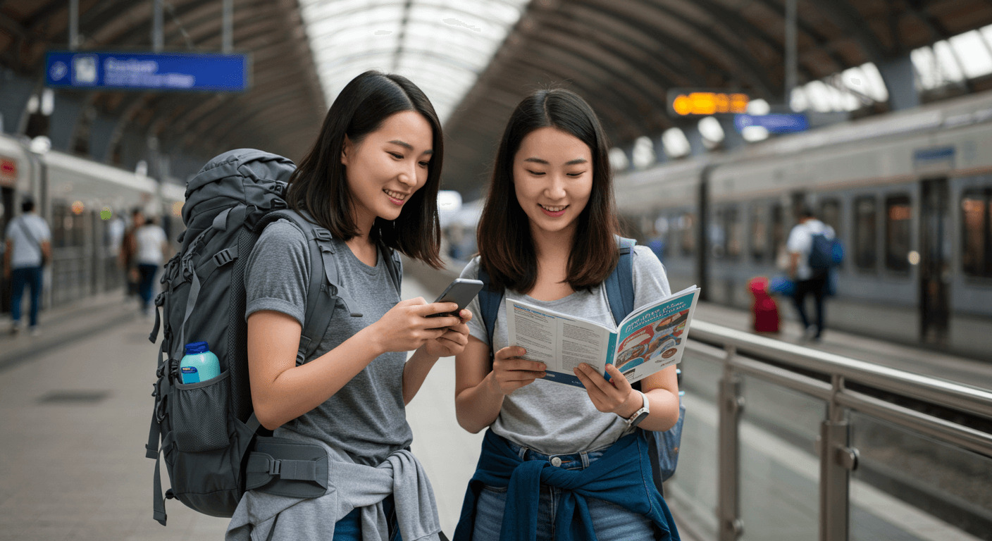 유럽 30일 배낭여행 언니와 유레일을 기다리는 사진