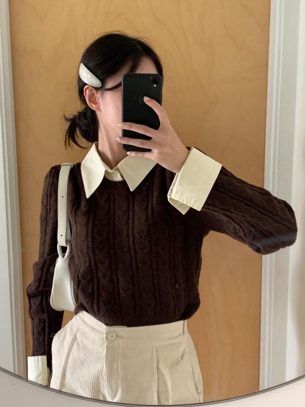 카라 셔츠 레이어드 니트