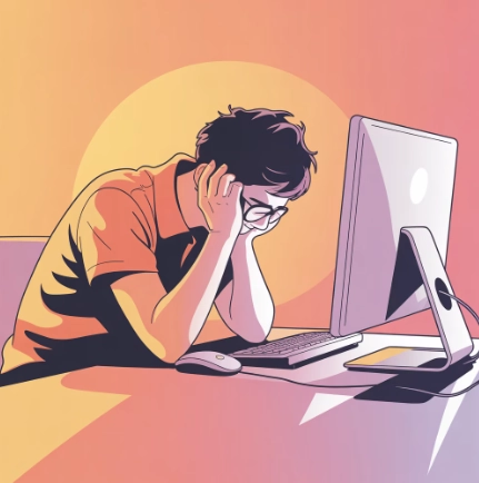 개발자가 자리에 앉아서 고통을 느끼는 모습 예시 일러스트