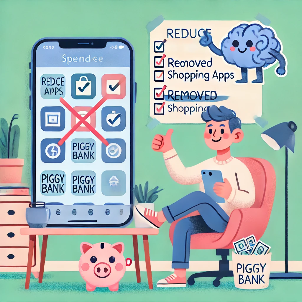 a character designing their financial environment to reduce spending