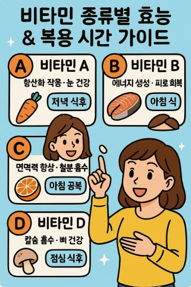 비타민 종류별 효능, 복용 시간 가이드