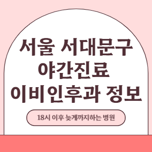서울 서대문구 야간진료 이비인후과 병원 (18시 이후 늦게까지하는 병원)