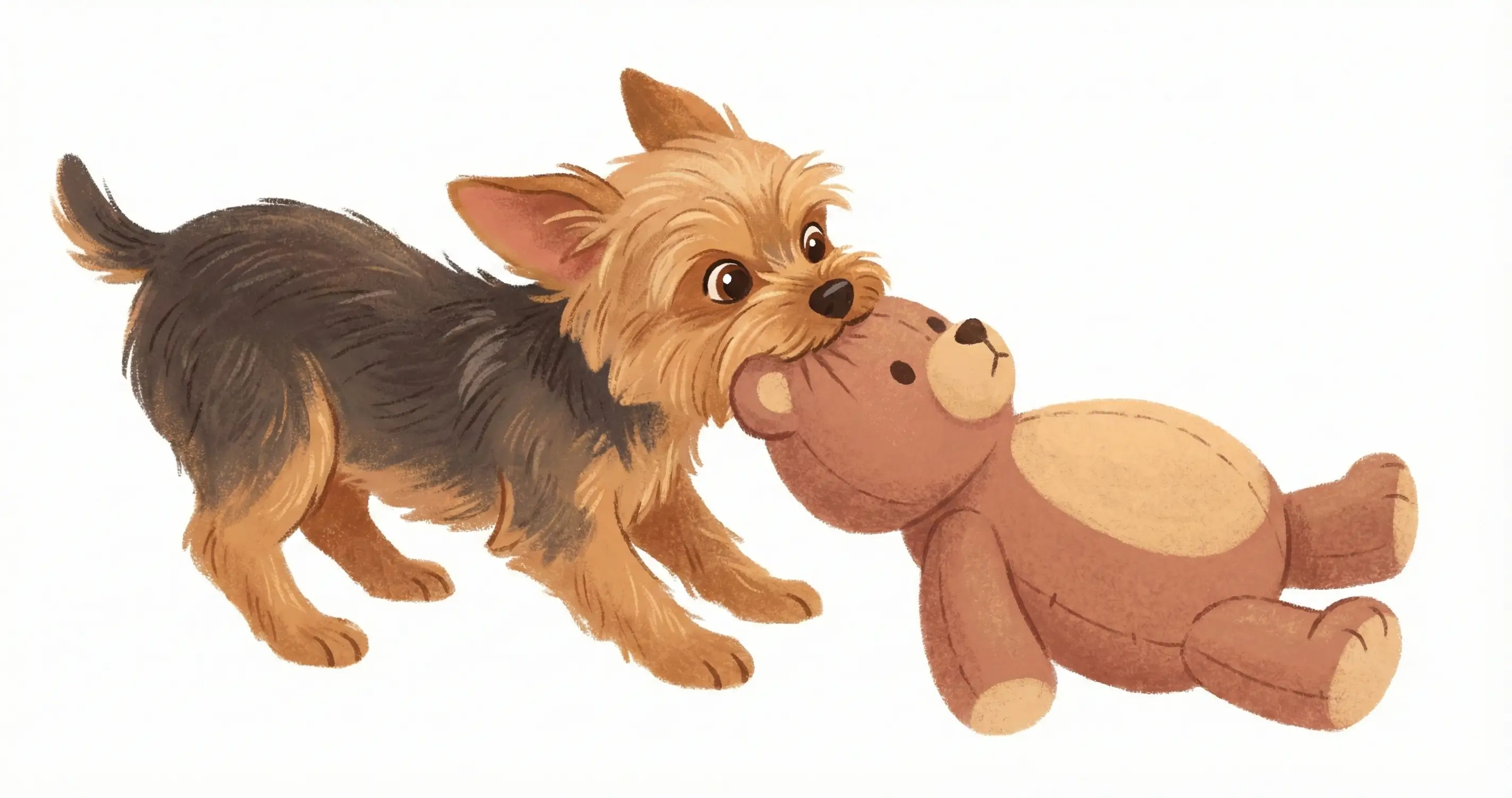 자기 몸만한 장난감을 물고 놓지 않는 요크셔테리어