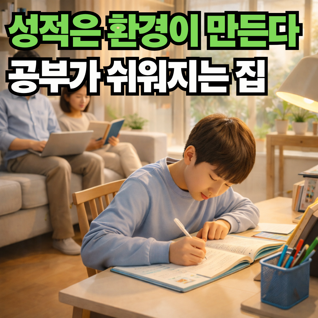 집에서 자연스럽게 공부에 집중하는 아이와 안정적인 부모의 일상