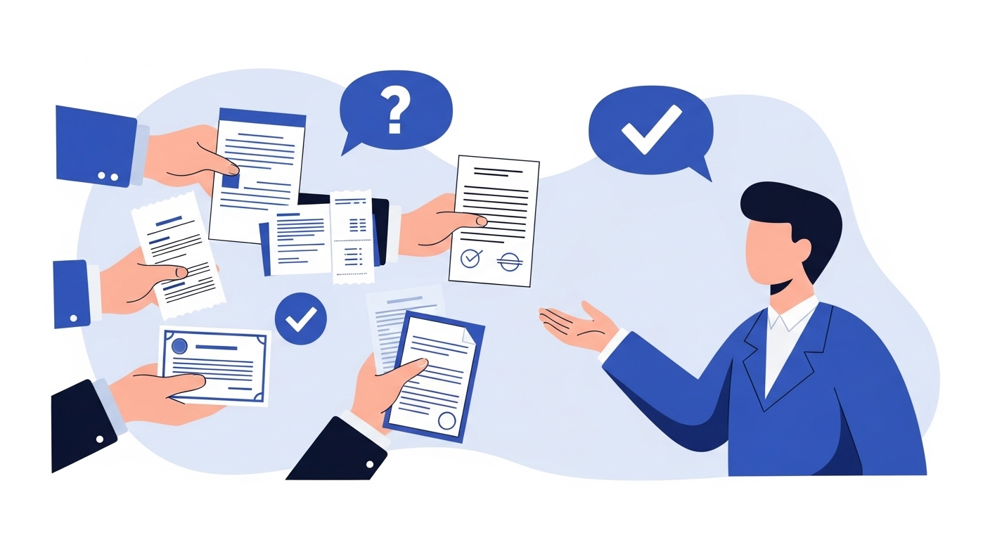 정기 확인조사 결과에 이의를 제기하고 소명 자료를 제출하는 과정을 나타내는 그림. 상담과 소통의 중요성을 강조.