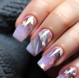 y2k 스타일의 별 글리터 모양 핑크 네일아트