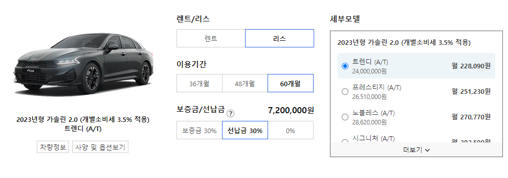 기아 K5 리스 가격표