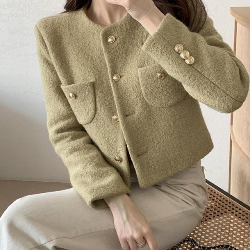 올리브 노카라 부클 트위드 자켓