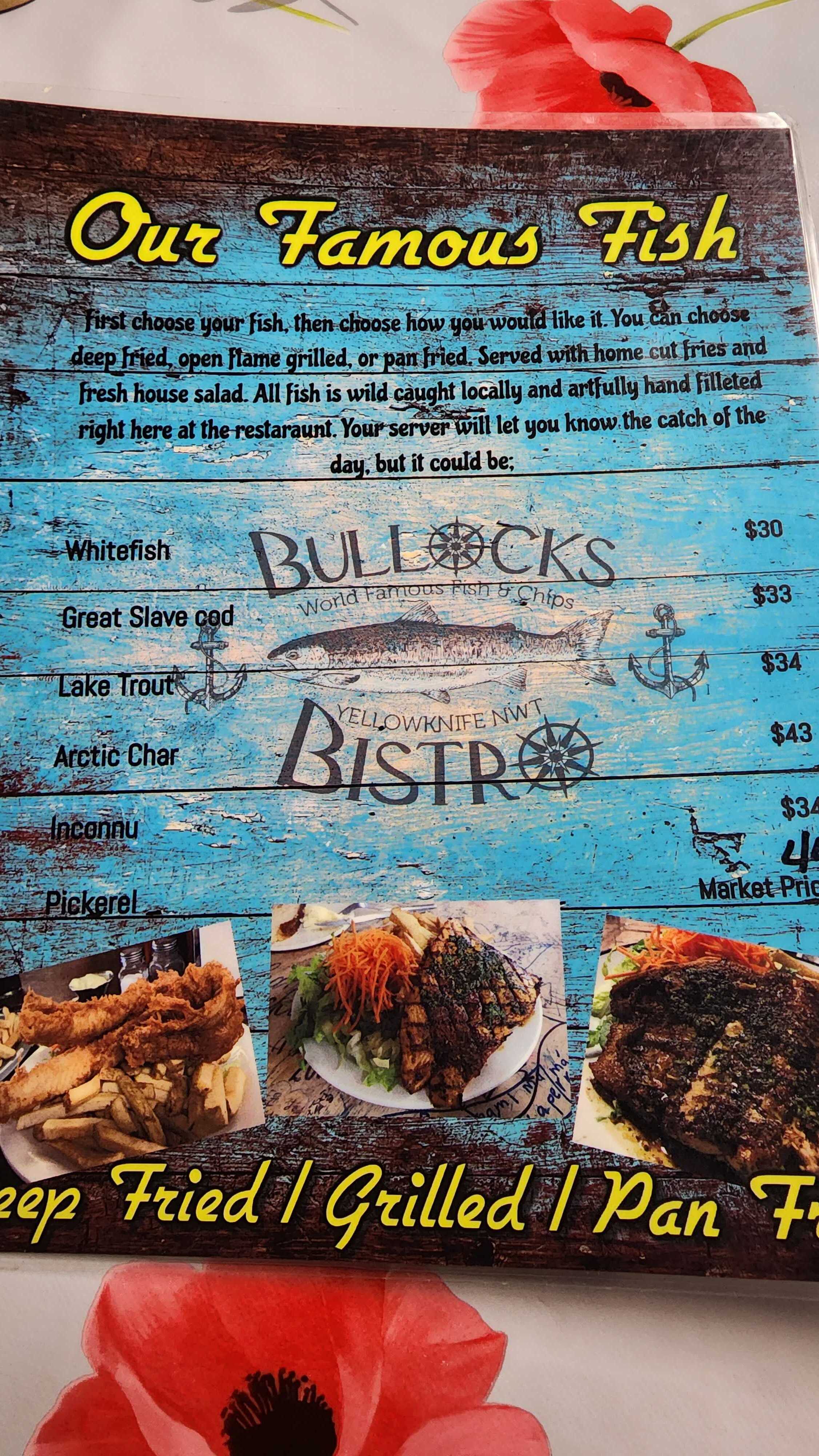 Bullock&#39;s bistro 메뉴 가격