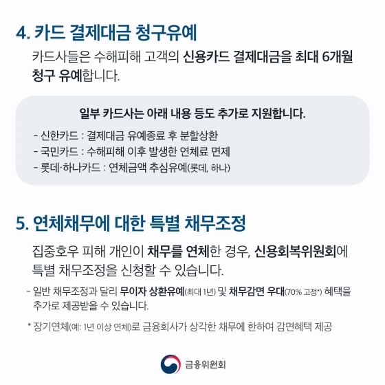 집중호우 피해 가계, 중소기업 이재민, 중소 소상공인에 긴급 금융지원 및 각종 지원 총정리