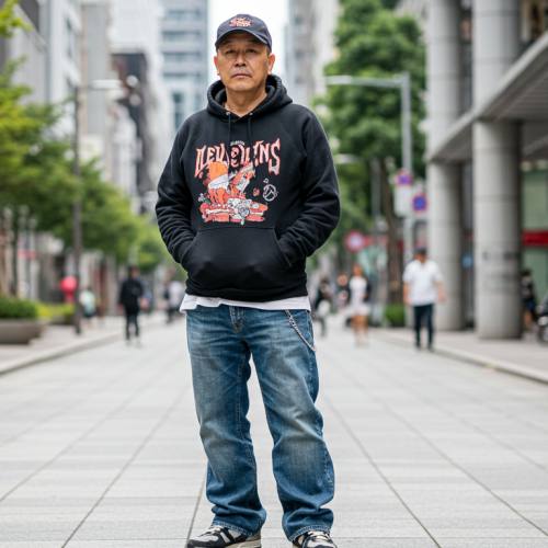 스트릿 브랜드를 입은 중년