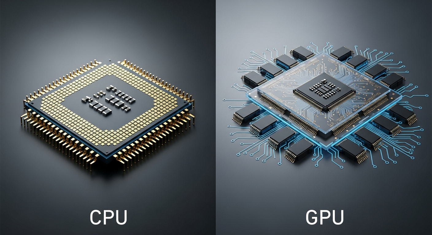 "CPU와 GPU 칩을 비교하는 이미지