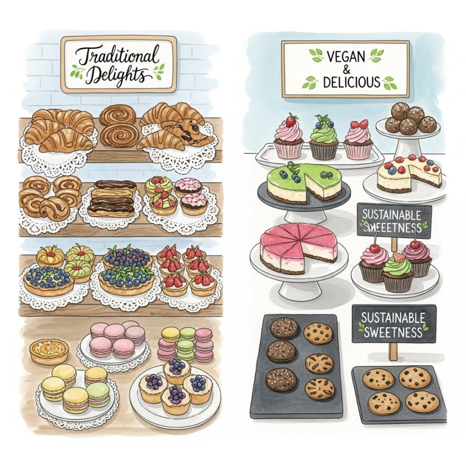 전통과 현대적 트렌드가 조화를 이루는 디저트 진열대