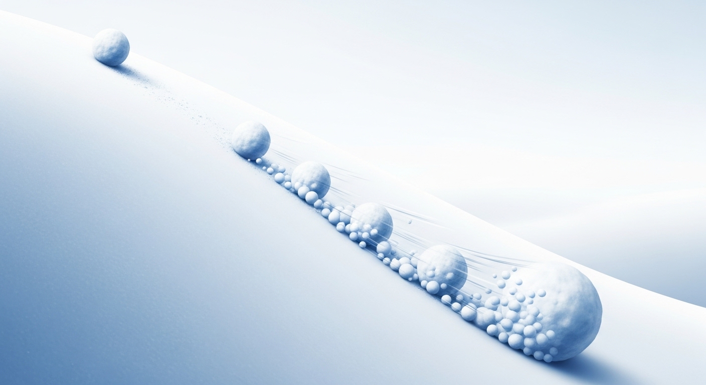 복리 효과를 상징하는 눈덩이가 굴러가는 일러스트