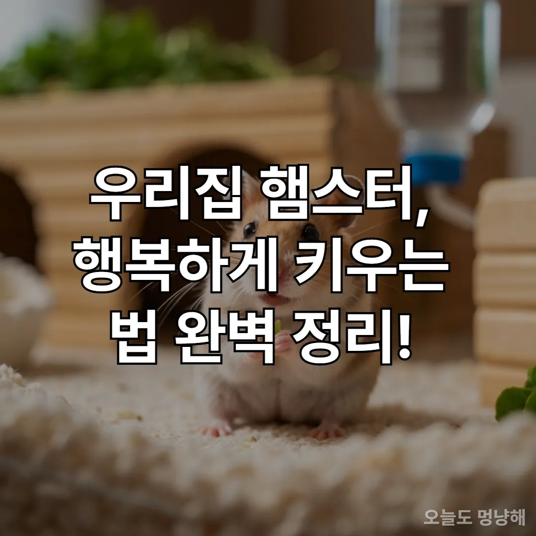 넓고 쾌적한 케이지에서 행복하게 먹이를 먹고 있는 햄스터의 모습