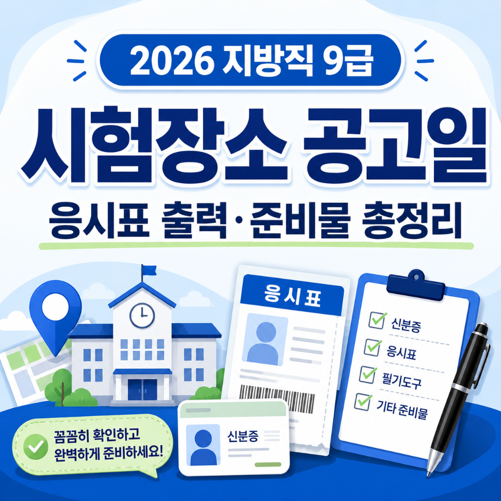 2026 지방직 9급 시험장소 공고일 응시표 출력 준비물 총정리 인포그래픽