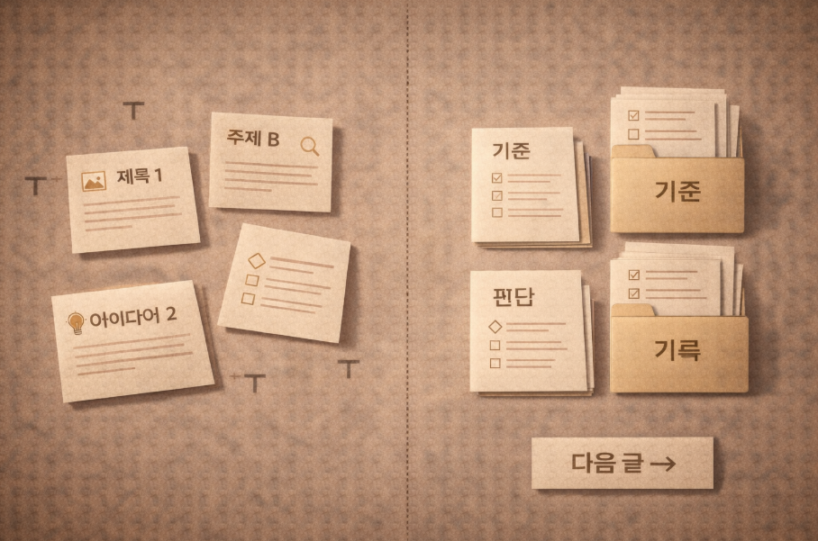 정보 나열형 콘텐츠와 정보 저장소형 콘텐츠 구조를 비교한 시각 자료