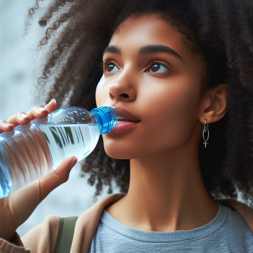 시원한 물을 마시는 사람의 모습