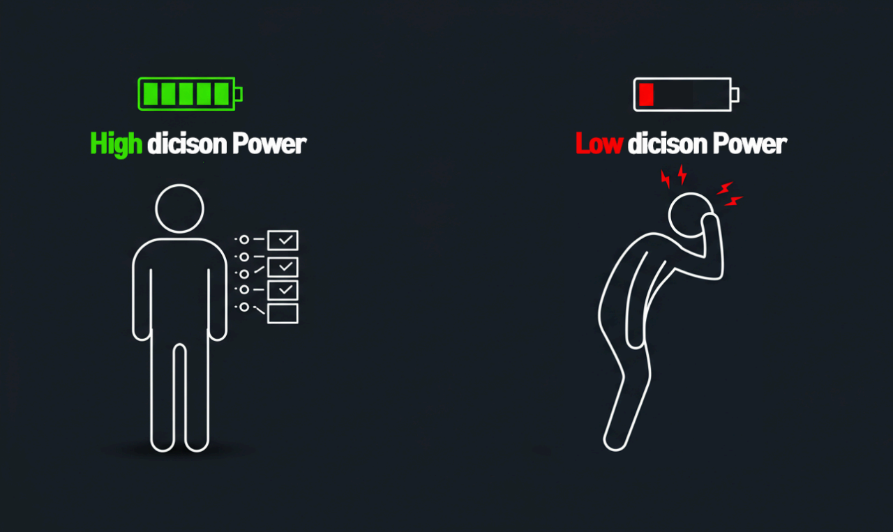 의사결정 파워 게이지가 꽉찬 모습의 사람과 게이지가 바닥난 사람