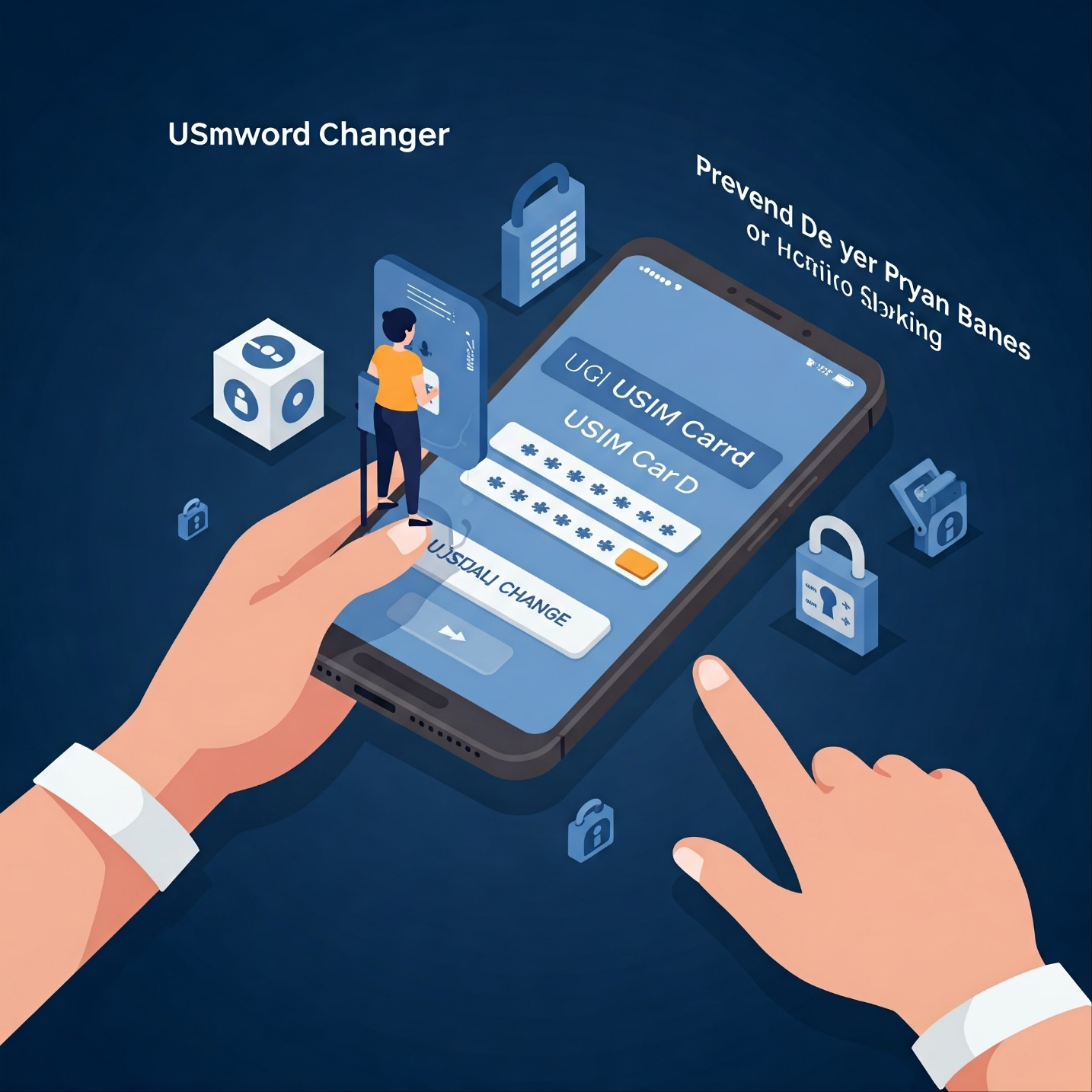 정기적으로 비밀번호를 변경하여 USIM 카드 해킹을 예방하는 사용자의 모습.